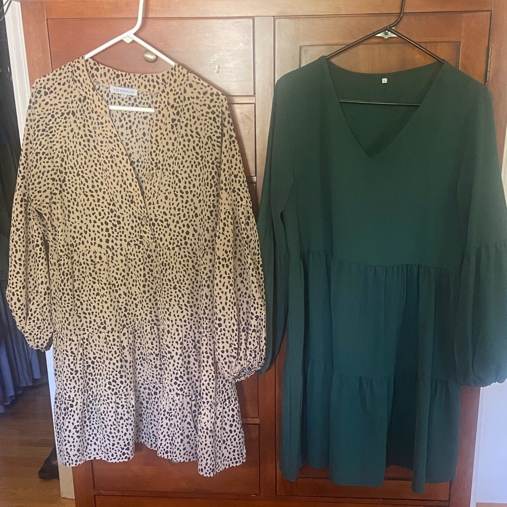 Leopard Print and Green ruffle Tunic Dresses